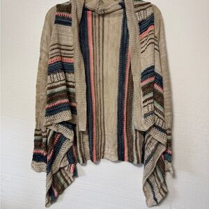 Women's Eyeshadow Cardigan Size Small Beige Multicolor Striped‎ Southwestern